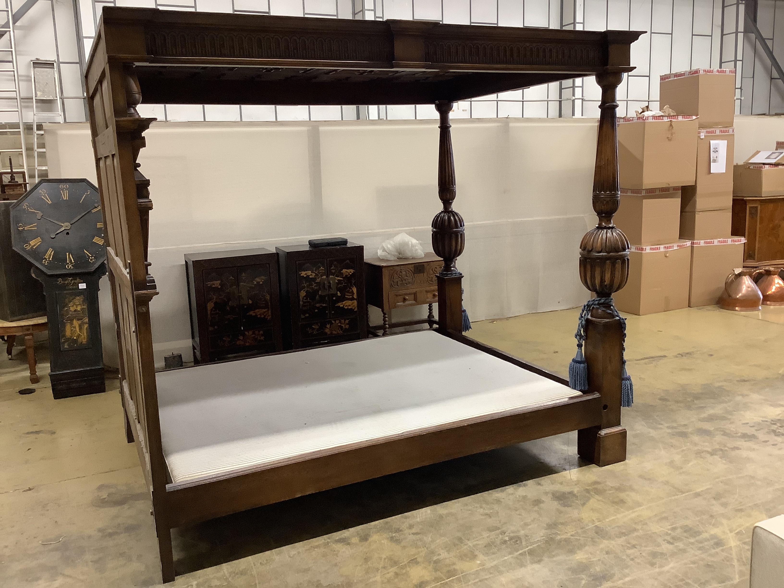 A 17th century style oak tester bed frame, width 160cm, length 218cm, height 199cm